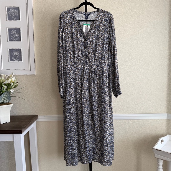Vintage Inspired Navy Floral Midi Dress Romantic Cottage Blue White Modest XL - Picture 1 of 17